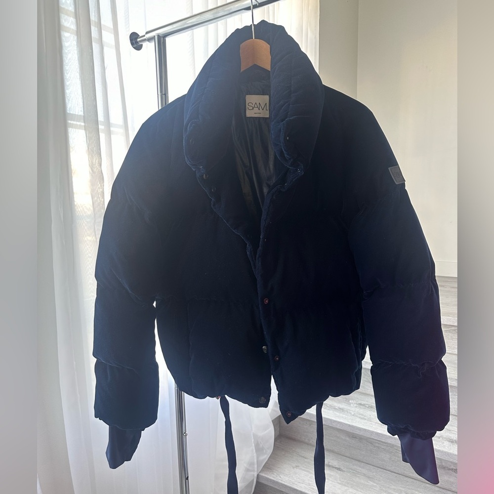 SAM. Navy Velvet Puffer Coat